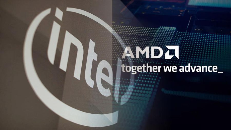 Foto kolase logo intel dan AMD. (Dok. Reuters & AMD.com)
