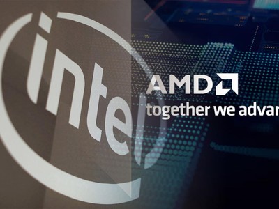 Foto kolase logo intel dan AMD. (Dok. Reuters & AMD.com)