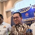 Menteri Perdagangan (Mendag) Budi Santoso dan Ketua Umum Kadin Indonesia Anindya Novyan Bakrie dalam acara Rakornas Kadin Indonesia di Jakarta, Kamis (30/4/2026). (CNBC Indonesia/Martyasari Rizky)