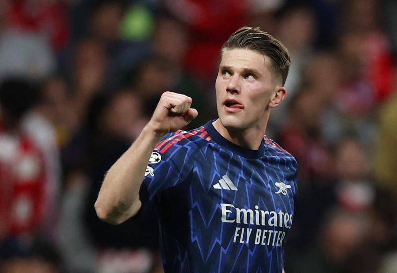 Declan Rice dari Arsenal terlihat usai pertandingan melawan Atletico Madrid pada leg pertama semifinal Liga Champions UEFA di Riyadh Air Metropolitano, Rabu (29/4/2026). (REUTERS/Violeta Santos Moura)