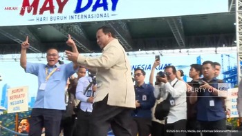 Presiden Prabowo Subianto menghadiri puncak peringatan Hari Buruh Internasional bertajuk May Day Fiesta di Monas, Jakarta Pusat.