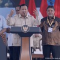 Presiden Prabowo Subianto menyampaikan sambutan dalam Peringatan Hari Buruh Internasional di Monumen Nasional (Monas), Jakarta, Jumat (1/5/2026). (Tangkapan Layar Youtube/Sekretariat Presiden)