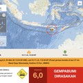 Info Gempa dirasakan Mag:6.0, 05-Mei-26 13:44:50 WIB, Lok:10.11 LS, 119.30 BT (Pusat gempa berada di laut 37 km Barat Daya Wanokaka), Kedlmn:10 Km. (Dok: BMKG)
