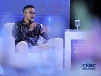 Cyber Security Consultant, Sangfor Technologies Indonesia, Akhmad Rezha saat menyampaikan pemaparan dalam Tech & Telco Forum 2026 di Jakarta, Rabu (6/5/2026). (CNBC Indonesia/Tri Susilo)
