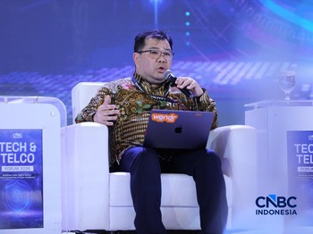 Chief Information Security Officer BNI, Kirby Chong saat menyampaikan pemaparan dalam Tech & Telco Forum 2026 di Jakarta, Rabu (6/5/2026). (CNBC Indonesia/Tri Susilo)
