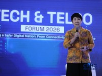 President Director PT Ingram Micro Indonesia, Mulia Dewi Karnadi saat menyampaikan pemaparan dalam Tech & Telco Forum 2026 di Jakarta, Rabu (6/5/2026). (CNBC Indonesia/Tri Susilo)