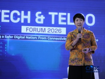 President Director PT Ingram Micro Indonesia, Mulia Dewi Karnadi saat menyampaikan pemaparan dalam Tech & Telco Forum 2026 di Jakarta, Rabu (6/5/2026). (CNBC Indonesia/Tri Susilo)