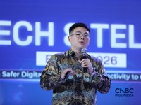 Senior Cloud Consultant, Sangfor Technologies Indonesia, Steven Tanuwijaya saat menyampaikan pemaparan dalam Tech & Telco Forum 2026 di Jakarta, Rabu (6/5/2026). (CNBC Indonesia/Tri Susilo)