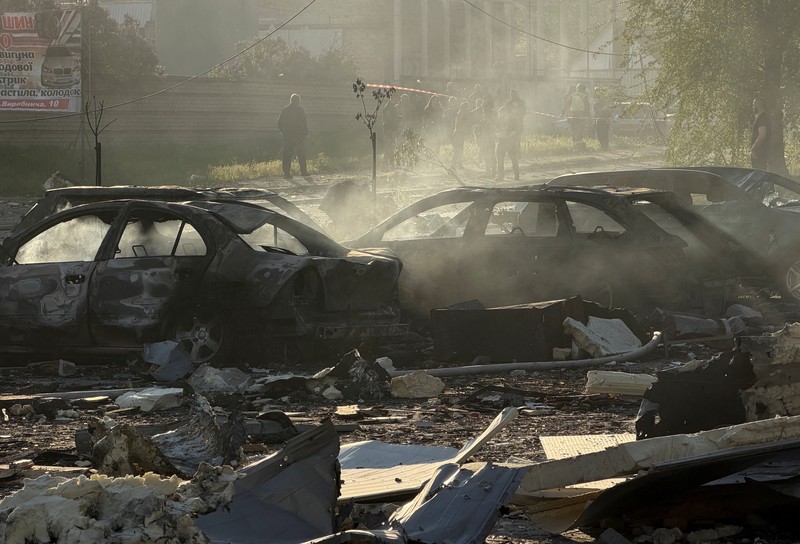 A site of a Russian air strike, amid Russia's attack on Ukraine, in Zaporizhzhia, Ukraine May 5, 2026. Press service of the State Emergency Service of Ukraine in Zaporizhzhia region/Handout via REUTERS ATTENTION EDITORS - THIS IMAGE HAS BEEN SUPPLIED BY A THIRD PARTY. WATERMARK FROM SOURCE. MANDATORY CREDIT. BEST QUALITY AVAILABLE.