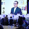 Wakil Menteri Komunikasi dan Digital, Nezar Patria saat menyampaikan pemaparan secara daring dalam Tech & Telco Forum 2026 di Jakarta, Rabu (6/5/2026). (CNBC Indonesia/Tri Susilo)