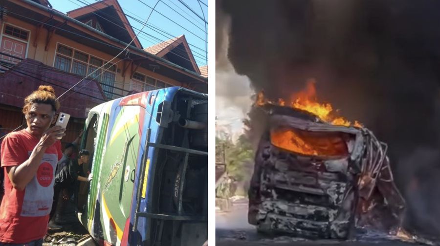 Bus ALS Terjepit di Padang Panjang, Sumbar (6/5/2025)(kiri) dan Kecelakaan maut bus ALS di Jalan Lintas Sumatera, Kecamatan Karang Jaya, Rabu (6/5/2026) (Kanan). (ist Detikcom)