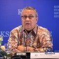 Gubernur Bank Indonesia, Perry Warjiyo menyampaikan pemaparan saat konferensi pers hasil rapat berkala KSSK tahun 2026 di Bank Indonesia, Jakarta, Kamis (7/5/2026). (CNBC Indonesia/Faisal Rahman)