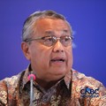Gubernur Bank Indonesia, Perry Warjiyo menyampaikan pemaparan saat konferensi pers hasil rapat berkala KSSK tahun 2026 di Bank Indonesia, Jakarta, Kamis (7/5/2026). (CNBC Indonesia/Faisal Rahman)