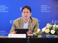 Menteri Keuangan (Menkeu), Purbaya Yudhi Sadewa menyampaikan pemaparan saat konferensi pers hasil rapat berkala KSSK tahun 2026 di Bank Indonesia, Jakarta, Kamis (7/5/2026). (CNBC Indonesia/Faisal Rahman)