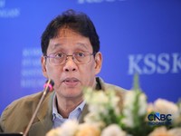 Menteri Keuangan (Menkeu), Purbaya Yudhi Sadewa menyampaikan pemaparan saat konferensi pers hasil rapat berkala KSSK tahun 2026 di Bank Indonesia, Jakarta, Kamis (7/5/2026). (CNBC Indonesia/Faisal Rahman)