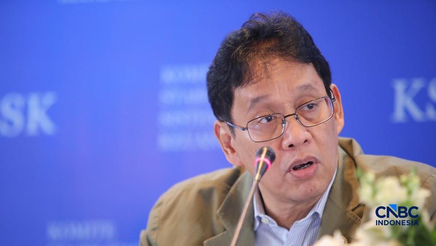 Menteri Keuangan (Menkeu), Purbaya Yudhi Sadewa menyampaikan pemaparan saat konferensi pers hasil rapat berkala KSSK tahun 2026 di Bank Indonesia, Jakarta, Kamis (7/5/2026). (CNBC Indonesia/Faisal Rahman)