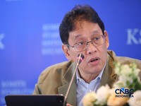 Menteri Keuangan (Menkeu), Purbaya Yudhi Sadewa menyampaikan pemaparan saat konferensi pers hasil rapat berkala KSSK tahun 2026 di Bank Indonesia, Jakarta, Kamis (7/5/2026). (CNBC Indonesia/Faisal Rahman)