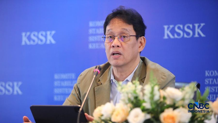 Menteri Keuangan (Menkeu), Purbaya Yudhi Sadewa menyampaikan pemaparan saat konferensi pers hasil rapat berkala KSSK tahun 2026 di Bank Indonesia, Jakarta, Kamis (7/5/2026). (CNBC Indonesia/Faisal Rahman)