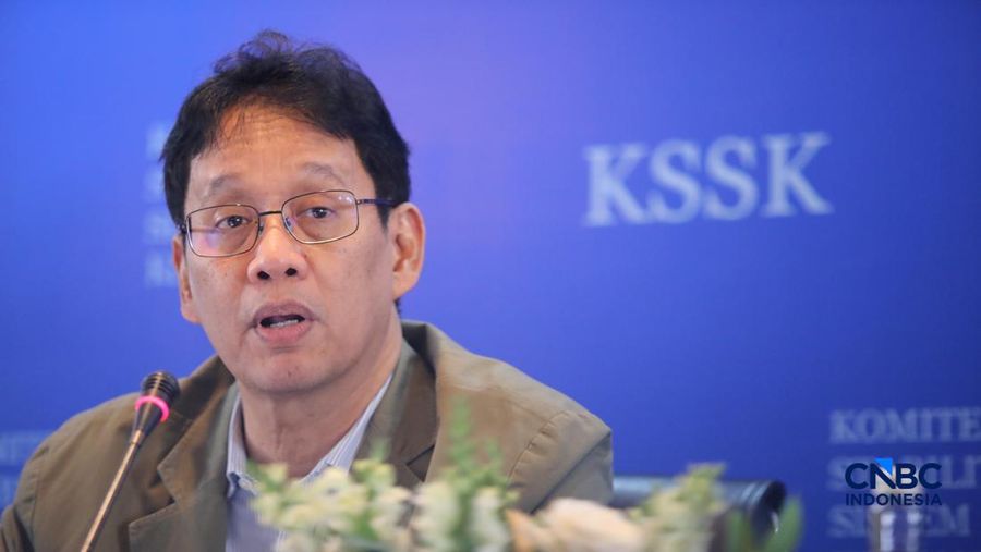 Menteri Keuangan (Menkeu), Purbaya Yudhi Sadewa menyampaikan pemaparan saat konferensi pers hasil rapat berkala KSSK tahun 2026 di Bank Indonesia, Jakarta, Kamis (7/5/2026). (CNBC Indonesia/Faisal Rahman)