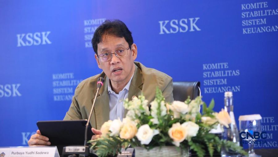 Menteri Keuangan (Menkeu), Purbaya Yudhi Sadewa menyampaikan pemaparan saat konferensi pers hasil rapat berkala KSSK tahun 2026 di Bank Indonesia, Jakarta, Kamis (7/5/2026). (CNBC Indonesia/Faisal Rahman)