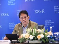 Menteri Keuangan (Menkeu), Purbaya Yudhi Sadewa menyampaikan pemaparan saat konferensi pers hasil rapat berkala KSSK tahun 2026 di Bank Indonesia, Jakarta, Kamis (7/5/2026). (CNBC Indonesia/Faisal Rahman)