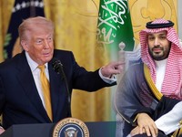 Foto Kolase Presiden AS Donald Trump dan Pangeran Mohammed bin Salman bin Abdulaziz Al Saud (MBS). (Dok. Reuters)