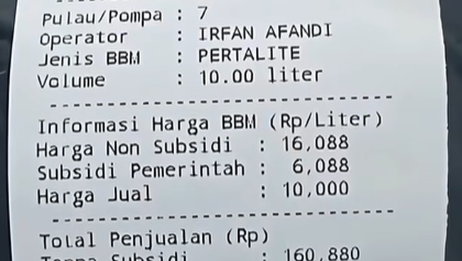 Heboh Struk Harga Asli BBM Pertalite Rp 16.088/L, Pertamina Buka Suara