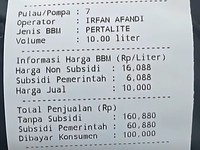 Struk BBM di SPBU Tol Jakarta-Merak. (Tangkapan Layar via Sosial Media)