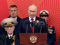 Russian President Vladimir Putin delivers a speech during a military parade on Victory Day, marking the 81st anniversary of the victory over Nazi Germany in World War Two, in Red Square in central Moscow, Russia, May 9, 2026, in this still image take