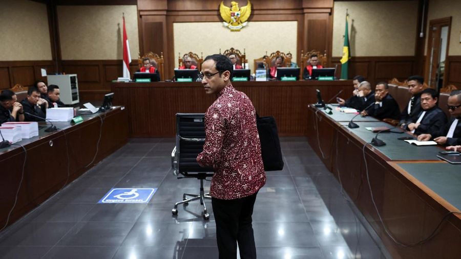Mantan Menteri Pendidikan, Kebudayaan, Riset, dan Teknologi Nadiem Anwar Makarim dituntut hukuman 18 tahun penjara saat sidang lanjutan di Pengadilan Tipikor, Jakarta, Rabu (13/5/2026). Jaksa menyakini Nadiem bersalah dalam kasus dugaan tindak pidana