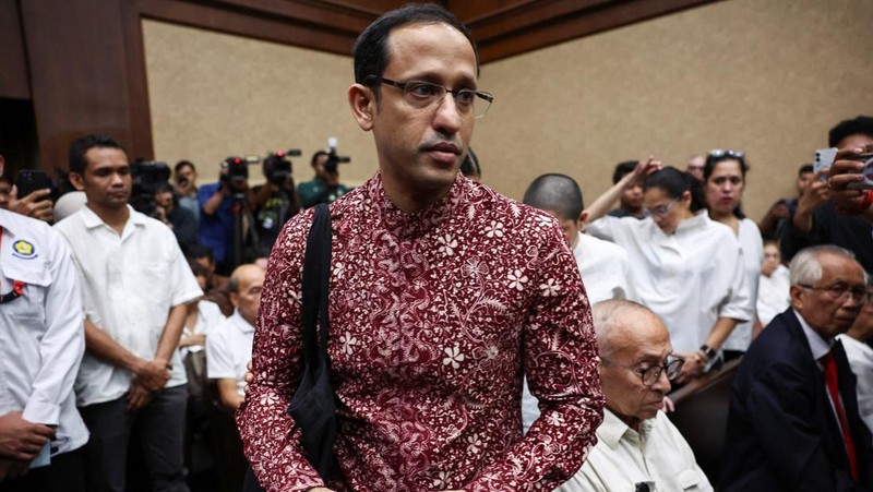 Mantan Menteri Pendidikan, Kebudayaan, Riset, dan Teknologi Nadiem Anwar Makarim dituntut hukuman 18 tahun penjara saat sidang lanjutan di Pengadilan Tipikor, Jakarta, Rabu (13/5/2026). Jaksa menyakini Nadiem bersalah dalam kasus dugaan tindak pidana