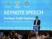 Menteri Keuangan (Menkeu) Purbaya Yudhi Sadewa dalam seminar internasional bertajuk “Debottlenecking Channel” yang diselenggarakan di Aula Dhanapala, Jakarta pada Selasa (12/5/2026). (Dok. Kemenkeu Foto/Biro KLI - Zalfa’Dhiaulhaq)