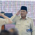 Presiden Prabowo Subianto saat seremoni tumpukan uang saat Penyerahan Denda Administratif dan Lahan Kawasan Hutan di Kejaksaan Agung, Jakarta, Rabu (13/5/2026). (CNBC Indonesia/Muhammad Sabki)