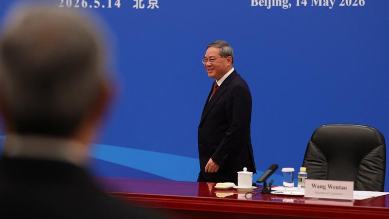 Perdana Menteri China Li Qiang bertemu dengan perwakilan bisnis AS di Balai Besar Rakyat di Beijing, China, 14 Mei 2026.