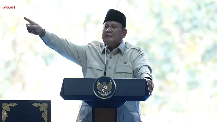 Presiden Prabowo Subianto saat dalam acara Panen Raya Jagung Serentak dan Groundbreaking 10 Gudang Ketahanan Pangan Polri, Sabtu (16/5/2026). (Tangkapan Layar Youtube/Sekretariat Presiden)
