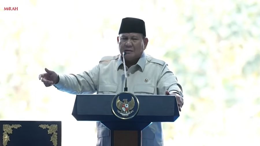 Presiden Prabowo Subianto saat dalam acara Panen Raya Jagung Serentak dan Groundbreaking 10 Gudang Ketahanan Pangan Polri, Sabtu (16/5/2026). (Tangkapan Layar Youtube/Sekretariat Presiden)