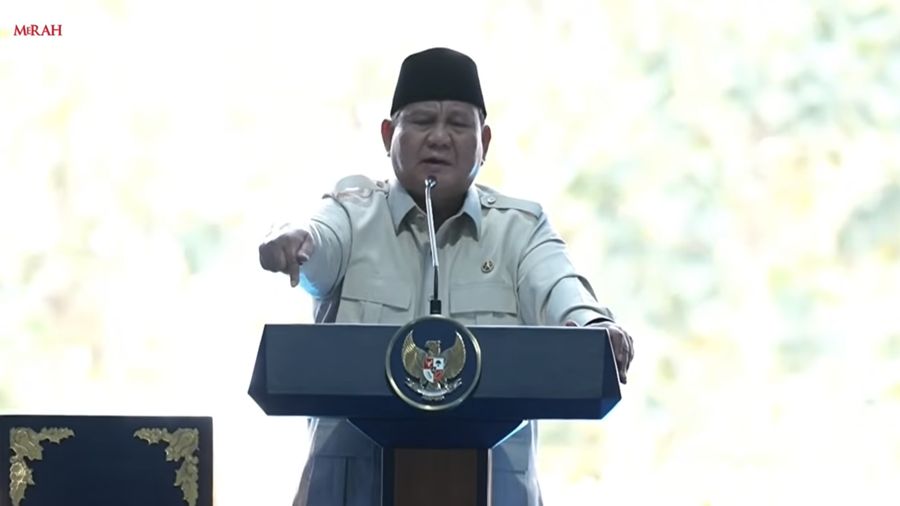 Presiden Prabowo Subianto saat dalam acara Panen Raya Jagung Serentak dan Groundbreaking 10 Gudang Ketahanan Pangan Polri, Sabtu (16/5/2026). (Tangkapan Layar Youtube/Sekretariat Presiden)