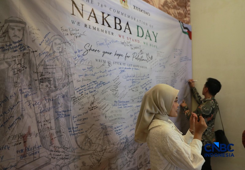 Peringatan 78 tahun Al-Nakba digelar di Kedutaan Besar Palestina di Jakarta, Senin (18/5/2026). (CNBC Indonesia/Muhammad Sabki)