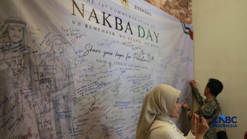 Peringatan 78 tahun Al-Nakba digelar di Kedutaan Besar Palestina di Jakarta, Senin (18/5/2026). (CNBC Indonesia/Muhammad Sabki)