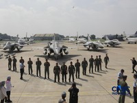Pesawat jet tempur Multi-Role Combat Aircraft (MRCA) Rafale, A400M MRTT, Falcon 8X, Smart Weapon Hammer dan Missile Meteor di Lanud Halim Perdana Kusuma, Jakarta, Senin (18/5/2026). (CNBC Indonesia/Muhammad Sabki)