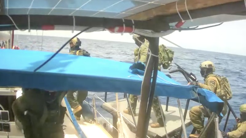 Angkatan laut Israel mencegat Armada Global Sumud yang sedang menuju Gaza di perairan internasional, Senin (18/5/2026). (Global Sumud Flotilla/Handout via REUTERS)