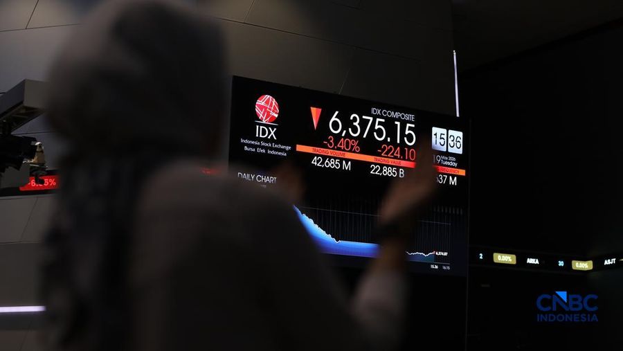 Ilustrasi orang berdoa dengan latar belakang Bursa Saham Indonesia di Bursa Efek Indonesia, Jakarta, Selasa (19/5/2026). (CNBC Indonesia/Tri Susilo)