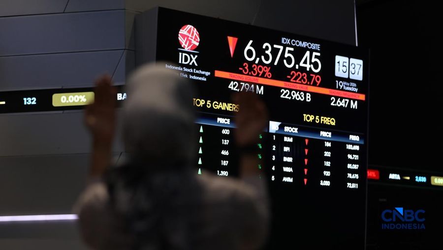 Ilustrasi orang berdoa dengan latar belakang Bursa Saham Indonesia di Bursa Efek Indonesia, Jakarta, Selasa (19/5/2026). (CNBC Indonesia/Tri Susilo)