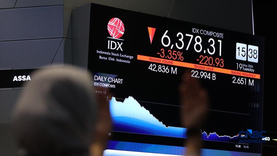 Ilustrasi orang berdoa dengan latar belakang Bursa Saham Indonesia di Bursa Efek Indonesia, Jakarta, Selasa (19/5/2026). (CNBC Indonesia/Tri Susilo)