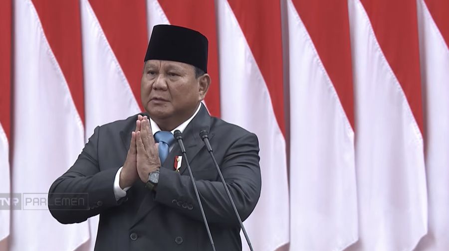 Presiden Prabowo Subianto menyampaikan pidato saat menghadiri Rapat Paripurna DPR RI ke-19 Terkait KEM dan PPKF RAPBN 2027 di Gedung DPR RI, Jakarta, Rabu (20/5/2026). (YouTube/ Sekretarat Presiden)