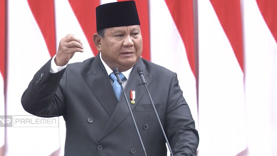Presiden Prabowo Subianto menyampaikan pidato saat menghadiri Rapat Paripurna DPR RI ke-19 Terkait KEM dan PPKF RAPBN 2027 di Gedung DPR RI, Jakarta, Rabu (20/5/2026). (YouTube/ Sekretarat Presiden)