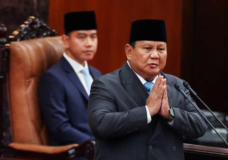 Presiden Prabowo Subianto menyampaikan pidato saat menghadiri Rapat Paripurna DPR RI ke-19 Terkait KEM dan PPKF RAPBN 2027 di Gedung DPR RI, Jakarta, Rabu (20/5/2026). (REUTERS/Willy Kurniawan)