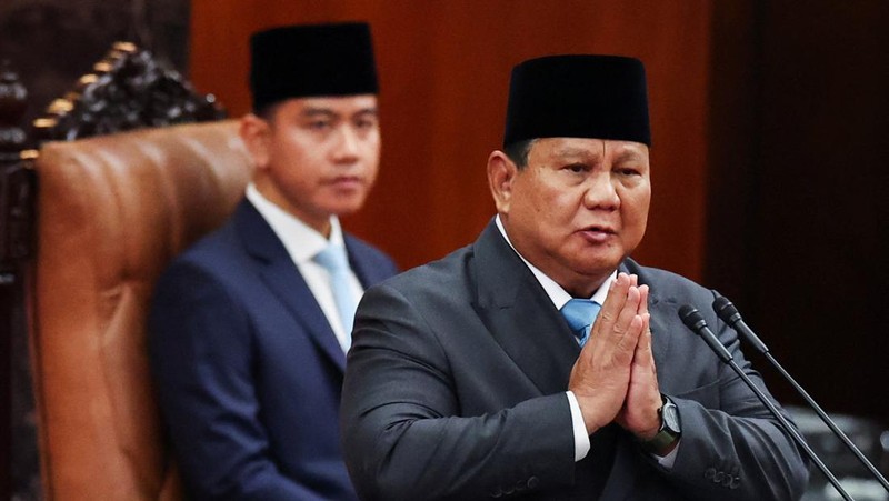 Presiden Prabowo Subianto menyampaikan pidato saat menghadiri Rapat Paripurna DPR RI ke-19 Terkait KEM dan PPKF RAPBN 2027 di Gedung DPR RI, Jakarta, Rabu (20/5/2026). (REUTERS/Willy Kurniawan)