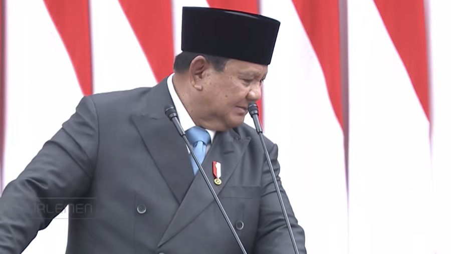 Presiden Prabowo Subianto menyampaikan pidato saat menghadiri Rapat Paripurna DPR RI ke-19 Terkait KEM dan PPKF RAPBN 2027 di Gedung DPR RI, Jakarta, Rabu (20/5/2026). (YouTube/ Sekretarat Presiden)
