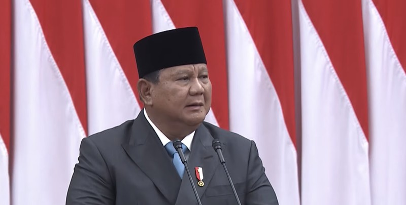 Presiden Prabowo Subianto menyampaikan pidato saat menghadiri Rapat Paripurna DPR RI ke-19 Terkait KEM dan PPKF RAPBN 2027 di Gedung DPR RI, Jakarta, Rabu (20/5/2026). (REUTERS/Willy Kurniawan)